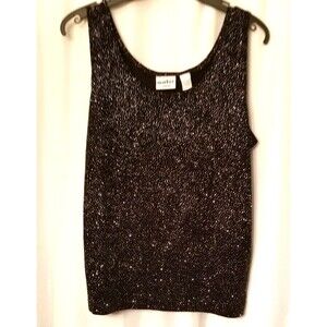 Chico's Women's Top Shell Sparkle Sleeveless Black Liquid Knit Size Medium